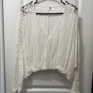 Free People Cream V-Neck Blouse